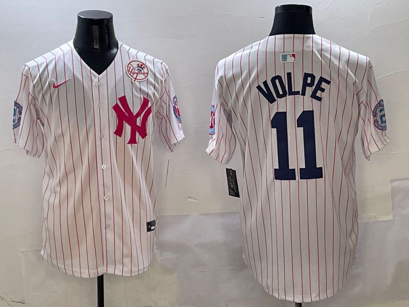 Men New York Yankees #11 Volpe White Stripe Jointly Name Nike 2025 MLB Jersey style 5->new york yankees->MLB Jersey